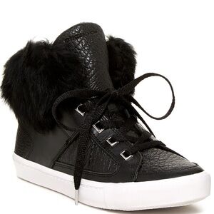 Rebecca Minkoff Black Faux Fur High-Top Sneakers